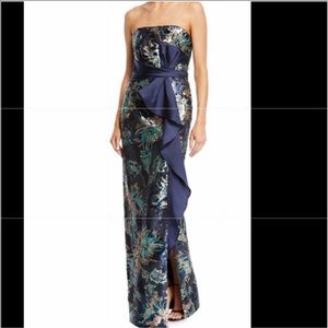 Marchesa Notte Strapless Sequin Peony Column Gown